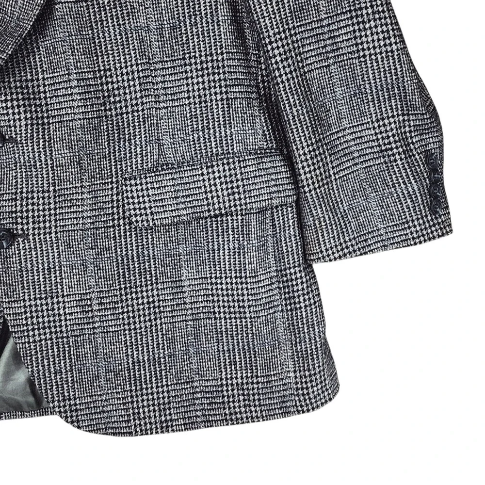 Vtg Stafford Blazer 42R Mens Sport Coat Gray Houndstooth Glen Plaid USA Academia